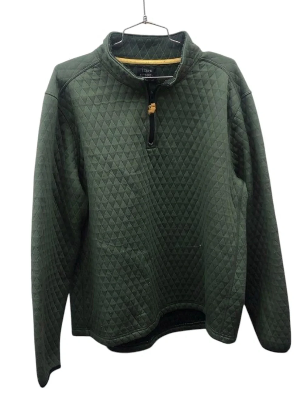 J.Crew Pullover Men Quilted Authentic Fleece Quarter Zip Green Outdoor XXL